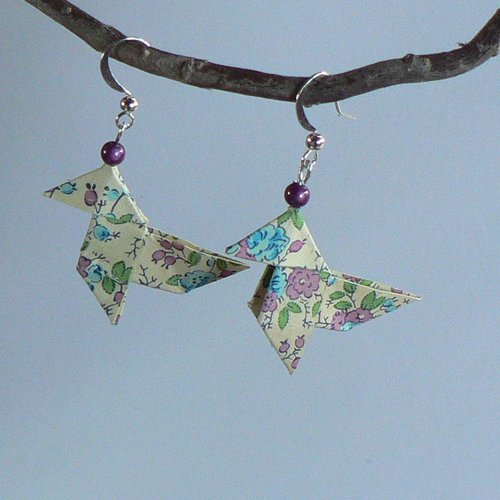 Boucles d'oreilles origami cocottes esprit liberty.