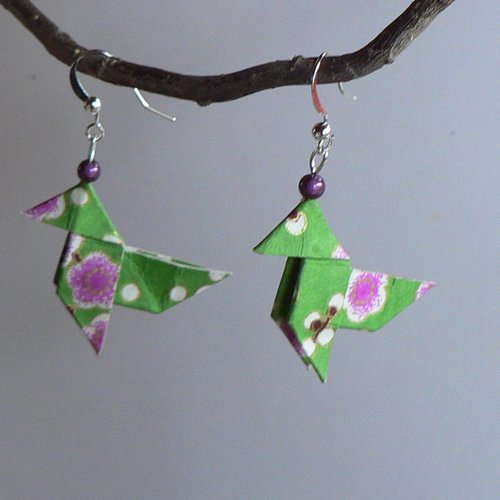 Boucles d'oreilles origami cocottes papier japonais.