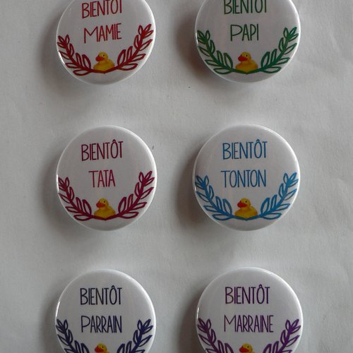  annonce grossesse magnet 38mm  bientôt mamie- papi-tata-tonton-parrain-marraine.