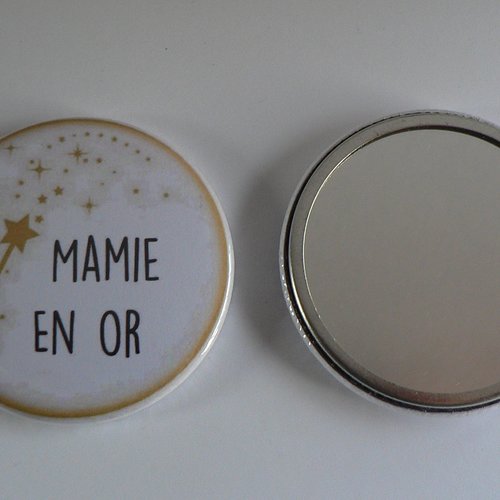 Miroir de poche 56mm  mamie en or cadeau mamie fêtes des grands-mères.