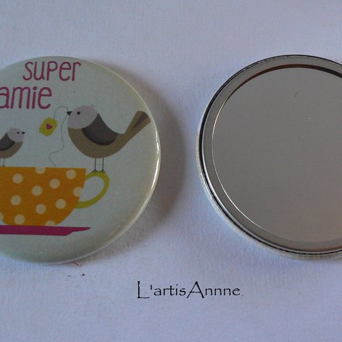 Miroir de poche 56mm super mamie cadeau mamie fêtes des grands-mères.