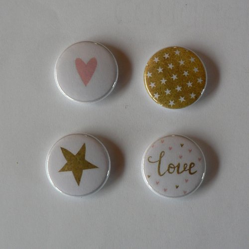 Badge 25mm dorés. lot de quatre. accessoires dorés.