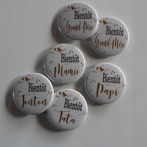 Annonce grossesse magnet aimant 38mm oiseau or