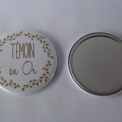 Miroir de poche 56mm témoin en or cadeau témoin mariage
