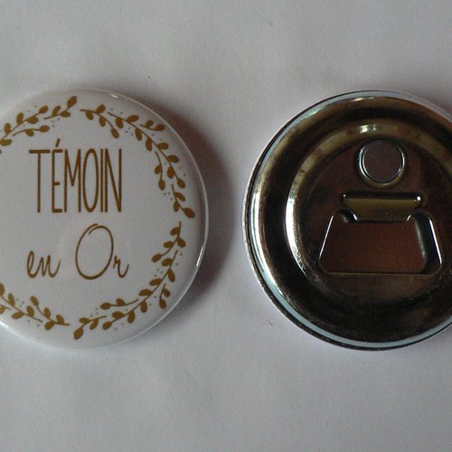 Décapsuleur aimanté  témoin en or cadeau témoin mariage.