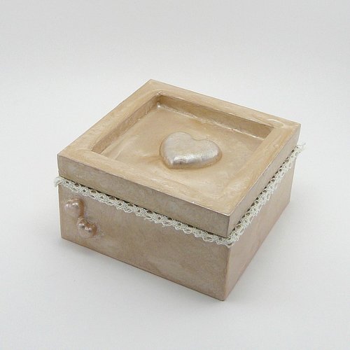 Boîte à bijoux carrée - décor cœur rose nacré