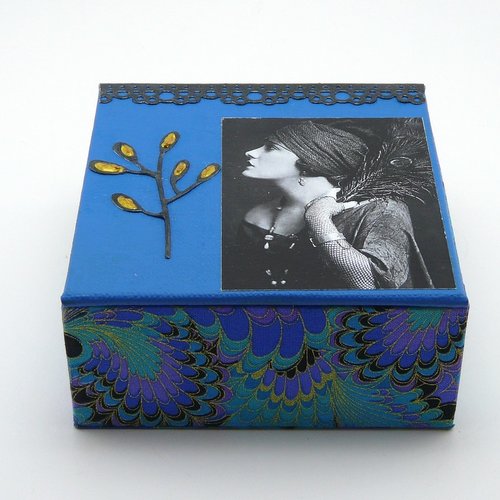 Boîte à bijoux carrée - paon bleu
