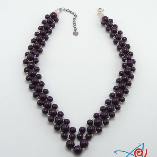 Collier perles rondes swarowski bordeaux