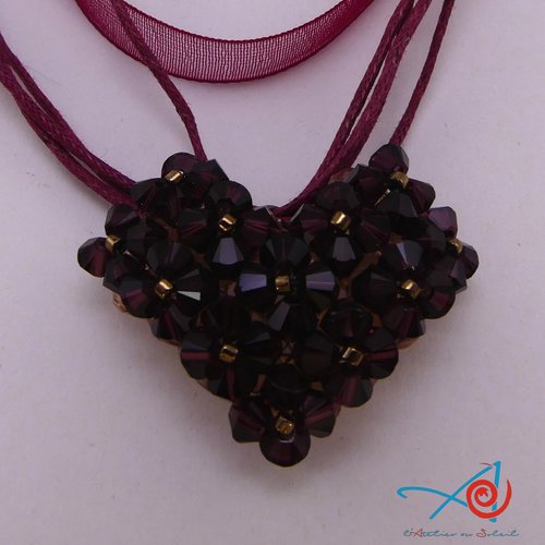 Collier coeur toupies swarowski bordeaux