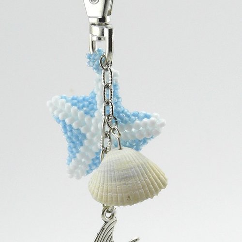 Bijou de sac etoile de mer tissage de perles - bleu