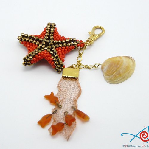 Bijou de sac etoile de mer tissage de perles - orange