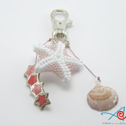 Bijou de sac etoile de mer tissage de perles - rose