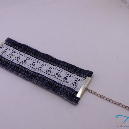 Bracelet en jean et dentelle blanche - taille réglable