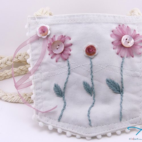 Mini-sac jean blanc brodé