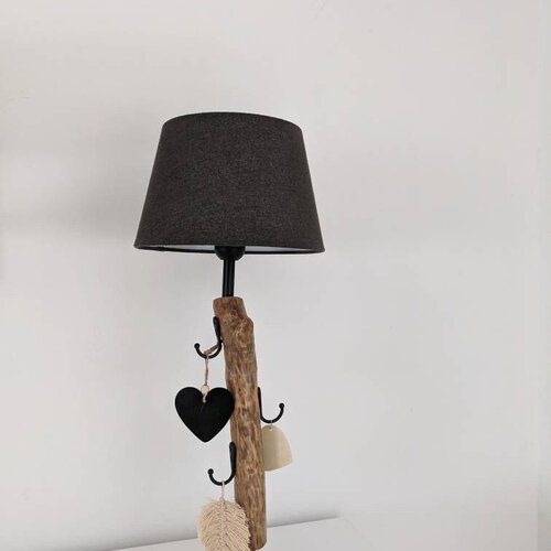 Lampe de chevet en bois flotté avec crochets pour bijoux ou clés