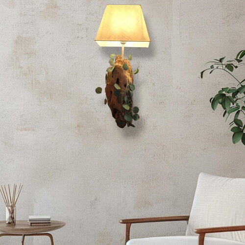 Applique murale en bois flotté - luminaire poétique avec abat-jour blanc, personnalisable - éclat poétique d'une seconde vie