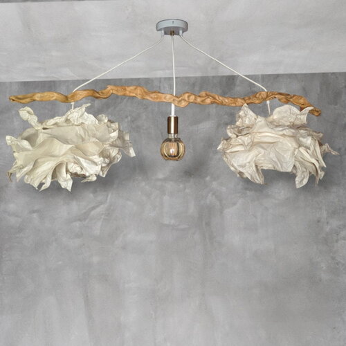 Lustre en bois flotté cosy abat jour papier froissé