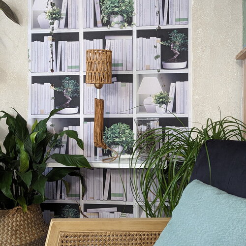 Lampe en bois flotté abat jour cordage