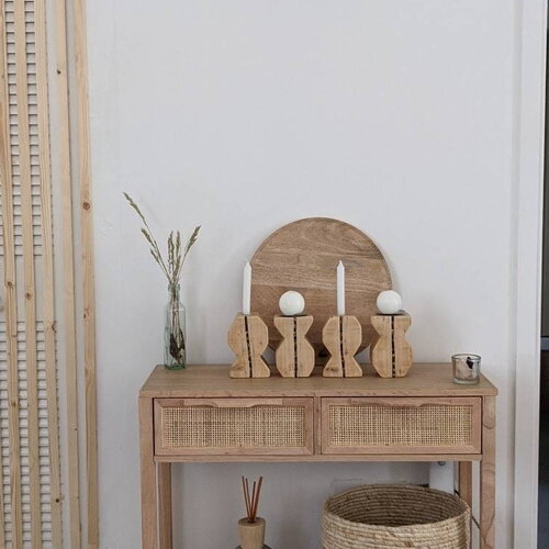 Lot de 4 bougeoirs décoratifs en bois recyclé avec graviers et résine pour bougies et chandelles