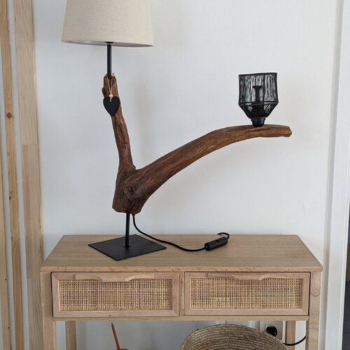 Lampe a poser double en bois flotté