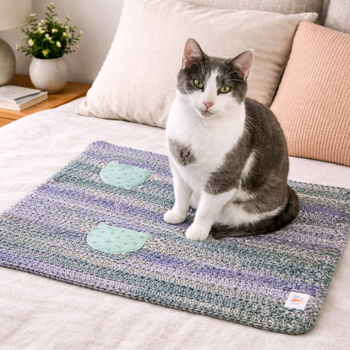 Tapis pour chat fait main – crochet laine – confort moelleux et base antidérapante