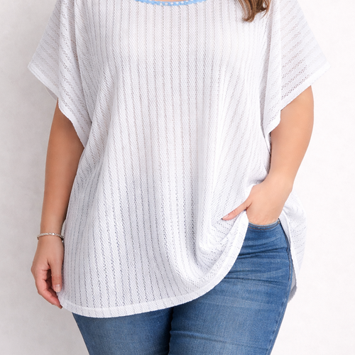 Blouse en maille blanche grande taille – fluide et confortable – taille 48 à 54