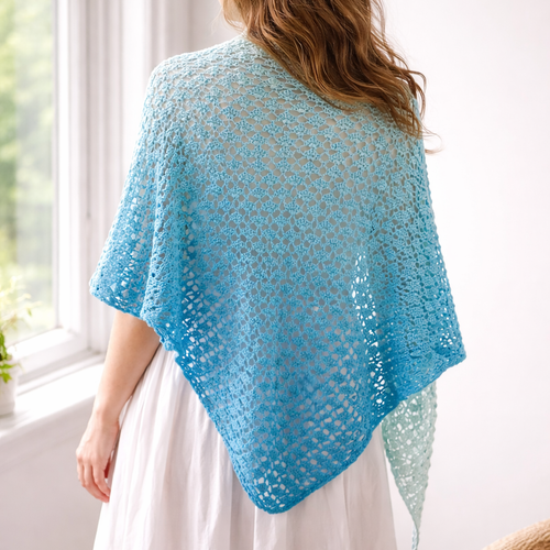 Châle triangle crocheté main bleu lagon – châle coton point coquillage