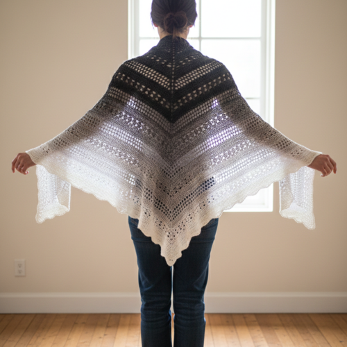 Châle triangle coton bio noir gris blanc – châle ajouré crocheté main