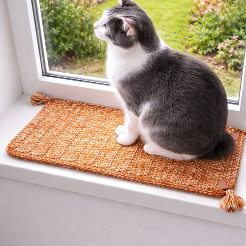 Tapis pour chat crocheté main rouille chinée – couchage chat doux et léger – accessoire artisanal