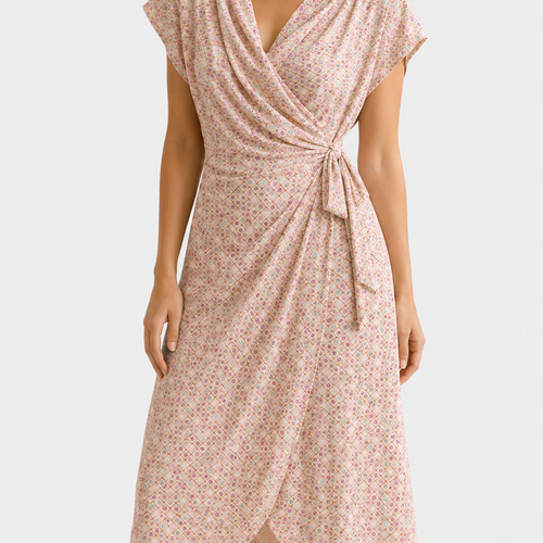 Coupon coton viscose beige rosé motifs géométriques pastel – 208 x 147 cm