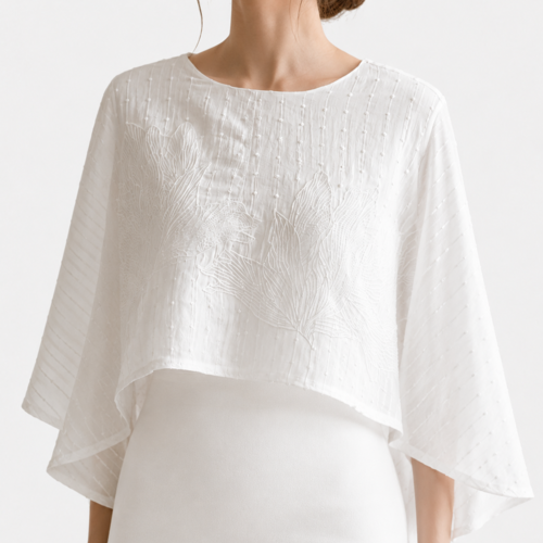 Cape en coton égyptien blanc – cache-épaules élégant doublé – pièce unique