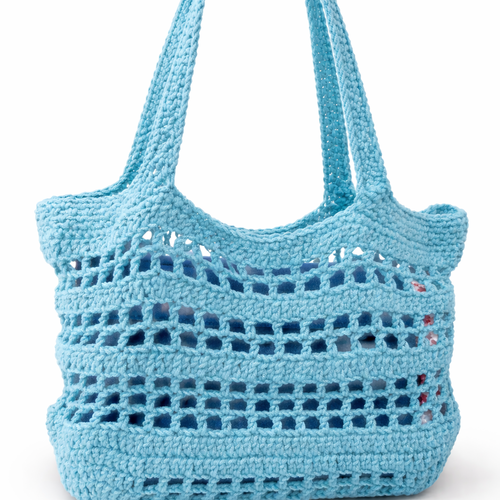 Sac filet au crochet en coton bleu turquoise – fait main