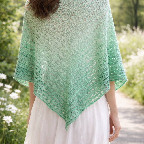 Châle triangle en coton bio oeko-tex – dégradé vert turquoise – fait main