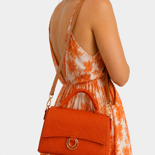Sac à main orange en simili cuir – bandoulière réglable – pièce unique