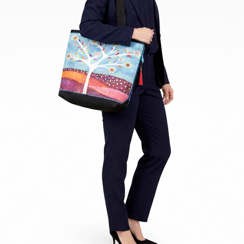 Sac cabas en tissu pour femme – motif arbre de vie - pièce unique