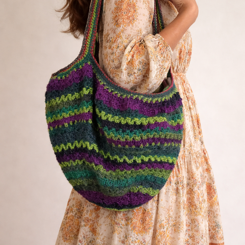Sac au crochet femme multicolore fait main – bandoulière, doublure coton, fil lurex – pièce unique