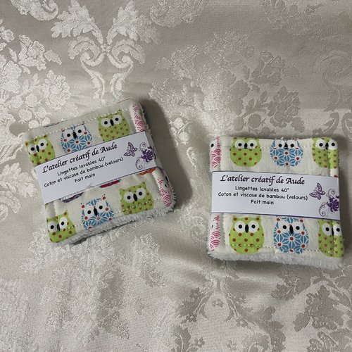 10 lingettes démaquillantes lavables - chouettes multicolores