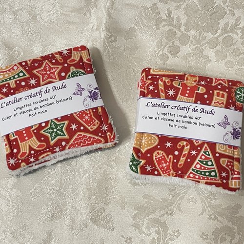 10 lingettes démaquillantes lavables noël rouge