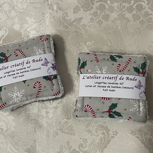 10 lingettes démaquillantes lavables noël grises