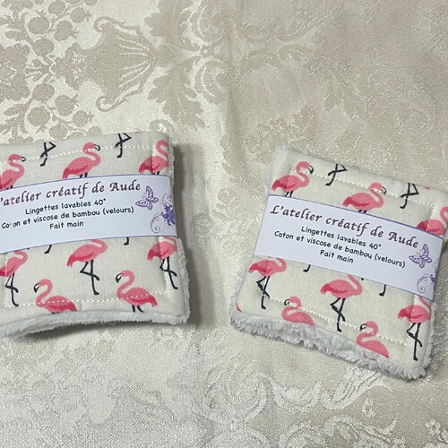 Lot de 10 lingettes démaquillantes lavables flamants roses