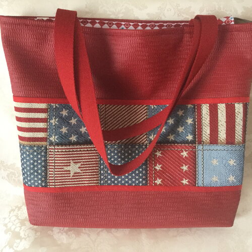 Sac cabas simili cuir rouge thème  « couleurs usa »