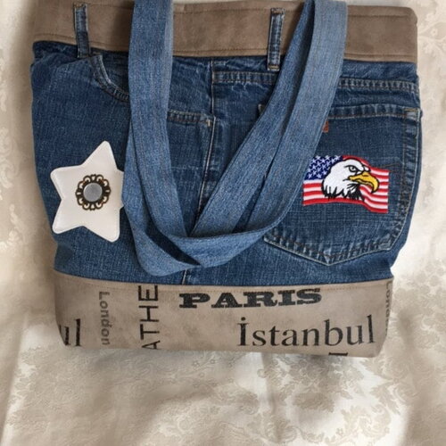 Sac cabas jean recyclé marron