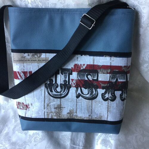 Sac fantaisie bleu à bandoulière thème: drapeau américain #usa