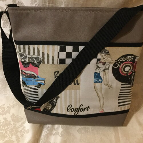 Sac bandoulière marron motifs « rétro années 50 »