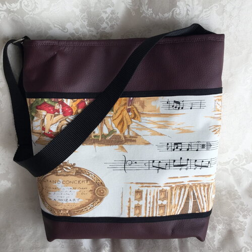 Sac fantaisie simili cuir violet  &quot;divin mozart&quot; #musique