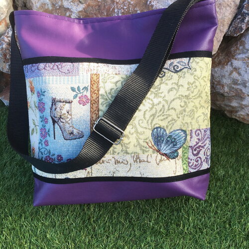 Sac bandoulière violet thème papillons