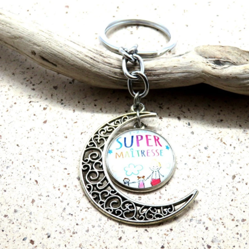 Porte clés en acier inoxydable cabochon en verre super maîtresse