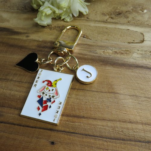 Bijou de sac breloque joker, cœur noir personnalisé initiale