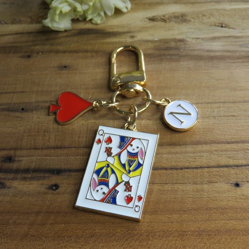 Bijou de sac breloque dame de pique personnalisé initiale