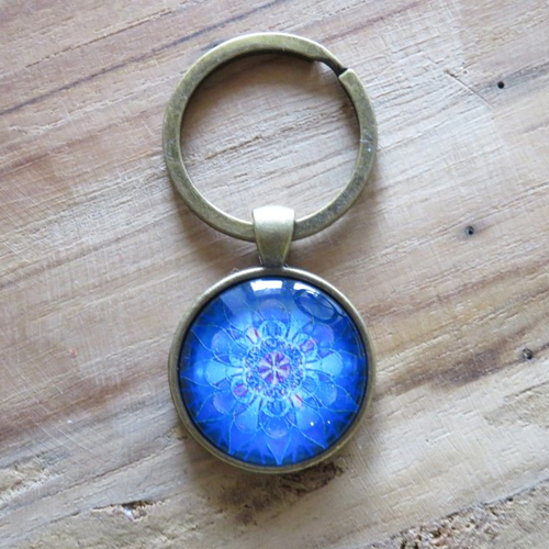 Porte clés mandala bleu turquoise